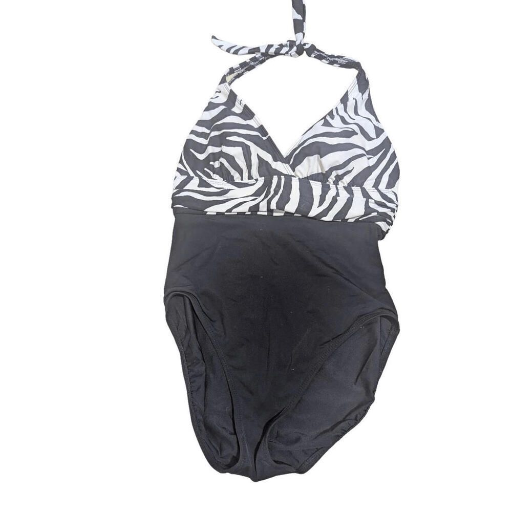 INC International Concept Women's Black & White Halter Top Swimsuit One Piece Si
